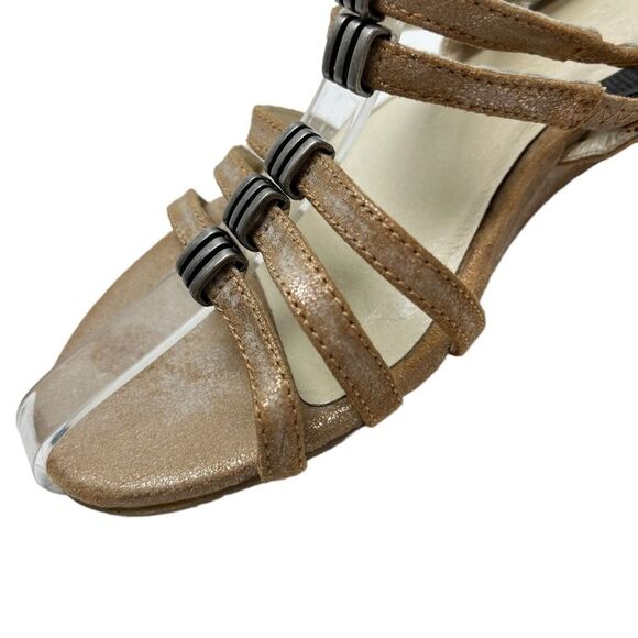 GERRY WEBER Genuine Leather Bronze Sandals Wedges Slingback Beige Shoes 37 / 6.5 - Picture 11 of 16